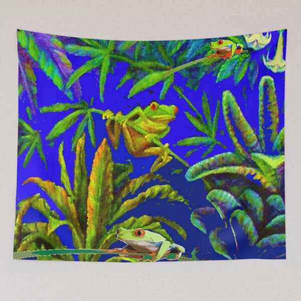 Item preview,   TROPICAL 3 RED EYED GREEN FROGS PURPLE JUNGLE ART designed and sold by sharlesart.