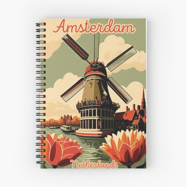 Item preview, Amsterdam Netherlands Vintage Travel Poster Retro Windmill designed and sold by artra-shop.