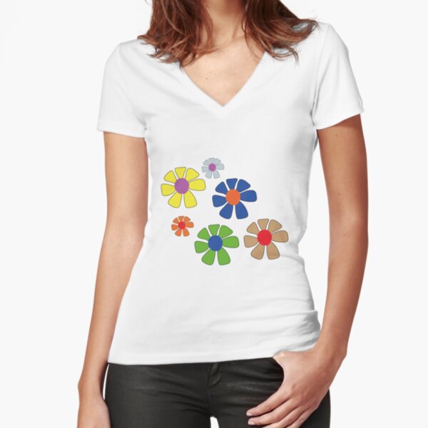 Leaves - Flowers - Nature - Rainbow flowers Fitted V-Neck T-Shirt