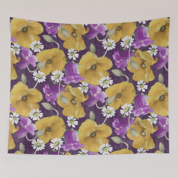 Item preview, Yellow Poppies and Bellflowers Repeated Pattern Seamless Design  designed and sold by Tina Veenstra.