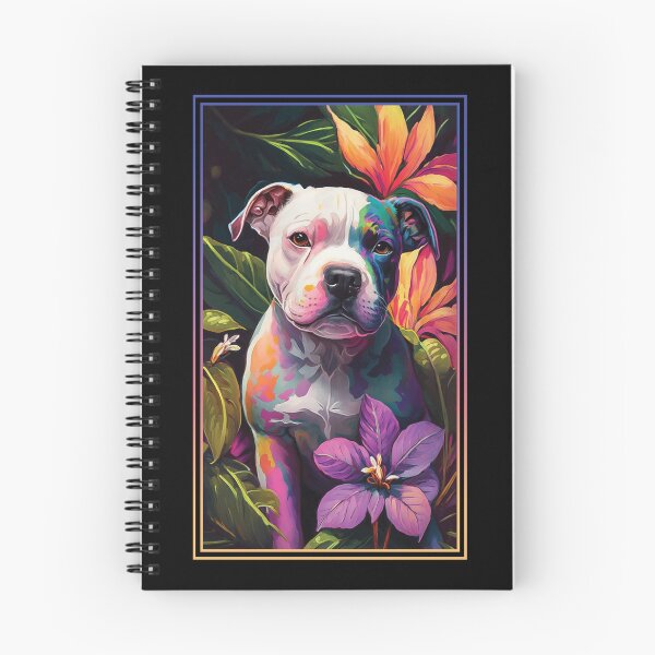 Item preview, American Staffordshire Terrier Pitbull Vibrant Tropical Flower Tall Digital Oil Painting Portrait  designed and sold by arthouseflunky.