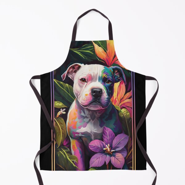 Item preview, American Staffordshire Terrier Pitbull Vibrant Tropical Flower Tall Digital Oil Painting Portrait designed and sold by arthouseflunky.