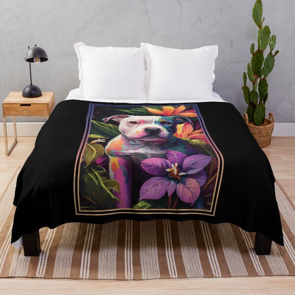 Item preview, American Staffordshire Terrier Pitbull Vibrant Tropical Flower Tall Digital Oil Painting Portrait  designed and sold by arthouseflunky.