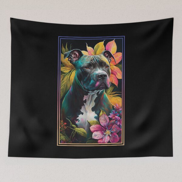 Item preview, American Staffordshire Terrier Pitbull Vibrant Tropical Flower Tall Digital Oil Painting Portrait  4 designed and sold by arthouseflunky.