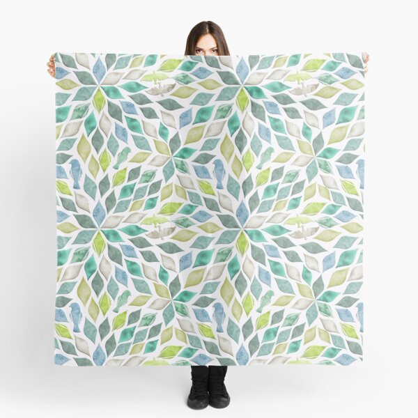 Item preview, Hidden birds in marble tiles in watercolor shades of green designed and sold by Katj-A-Studio.