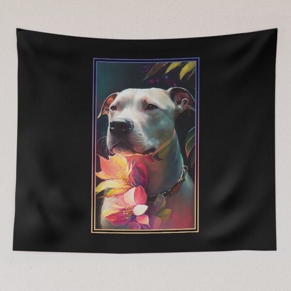Item preview, American Staffordshire Terrier Pitbull Vibrant Tropical Flower Tall Digital Oil Painting Portrait  7 designed and sold by arthouseflunky.