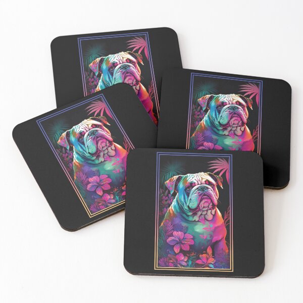 Artikelvorschau, Bulldog Vibrant Tropical Flower Tall Digital Oil Painting Portrait entworfen und verkauft von arthouseflunky.