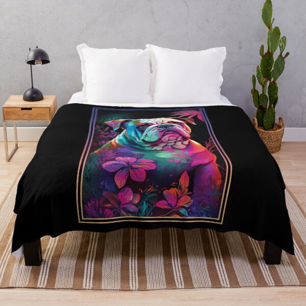 Artikelvorschau, Bulldog Vibrant Tropical Flower Tall Digital Oil Painting Portrait entworfen und verkauft von arthouseflunky.