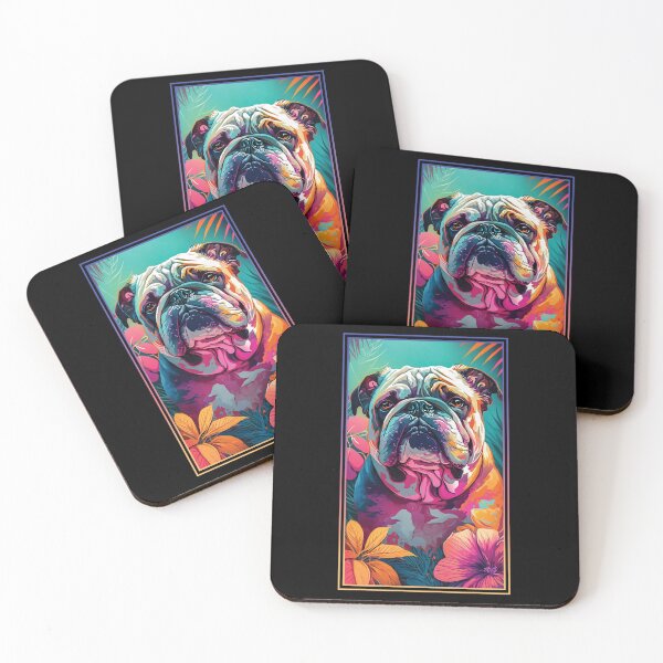 Artikelvorschau, Bulldog Vibrant Tropical Flower Tall Digital Oil Painting Portrait 2 entworfen und verkauft von arthouseflunky.