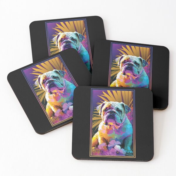 Artikelvorschau, Bulldog Vibrant Tropical Flower Tall Digital Oil Painting Portrait 3 entworfen und verkauft von arthouseflunky.