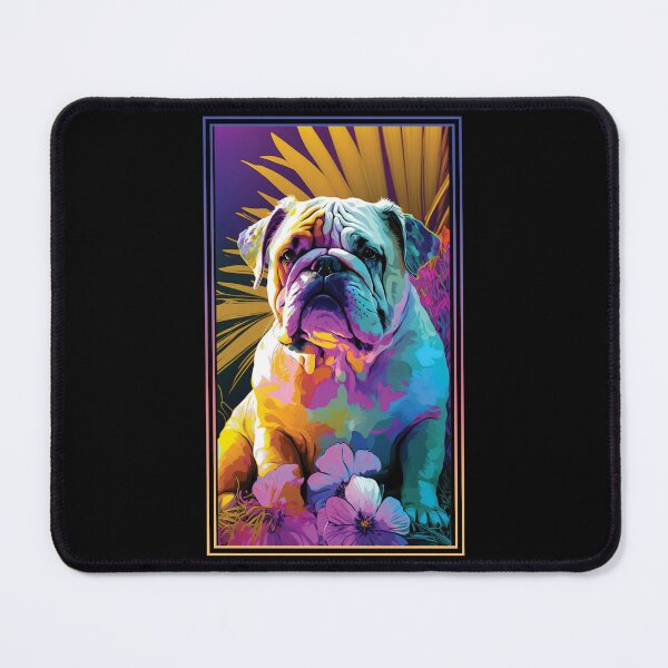 Item preview, Bulldog Vibrant Tropical Flower Tall Digital Oil Painting Portrait 3 designed and sold by arthouseflunky.