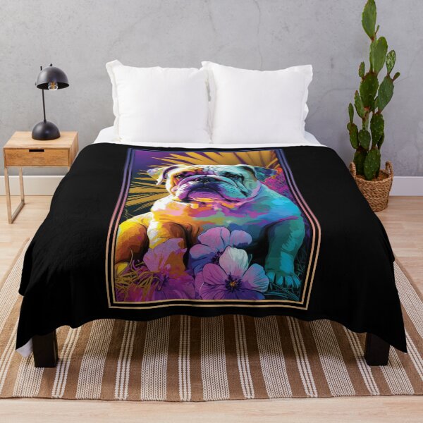 Item preview, Bulldog Vibrant Tropical Flower Tall Digital Oil Painting Portrait 3 designed and sold by arthouseflunky.