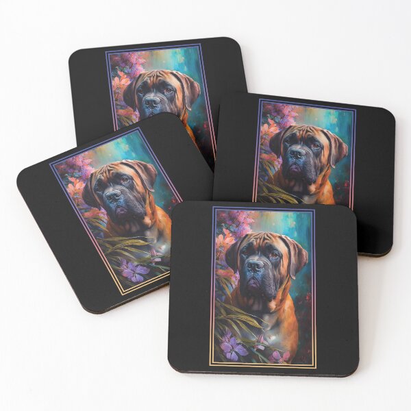 Artikelvorschau, Boerboel Dog Vibrant Tropical Flower Tall Digital Oil Painting Portrait entworfen und verkauft von arthouseflunky.