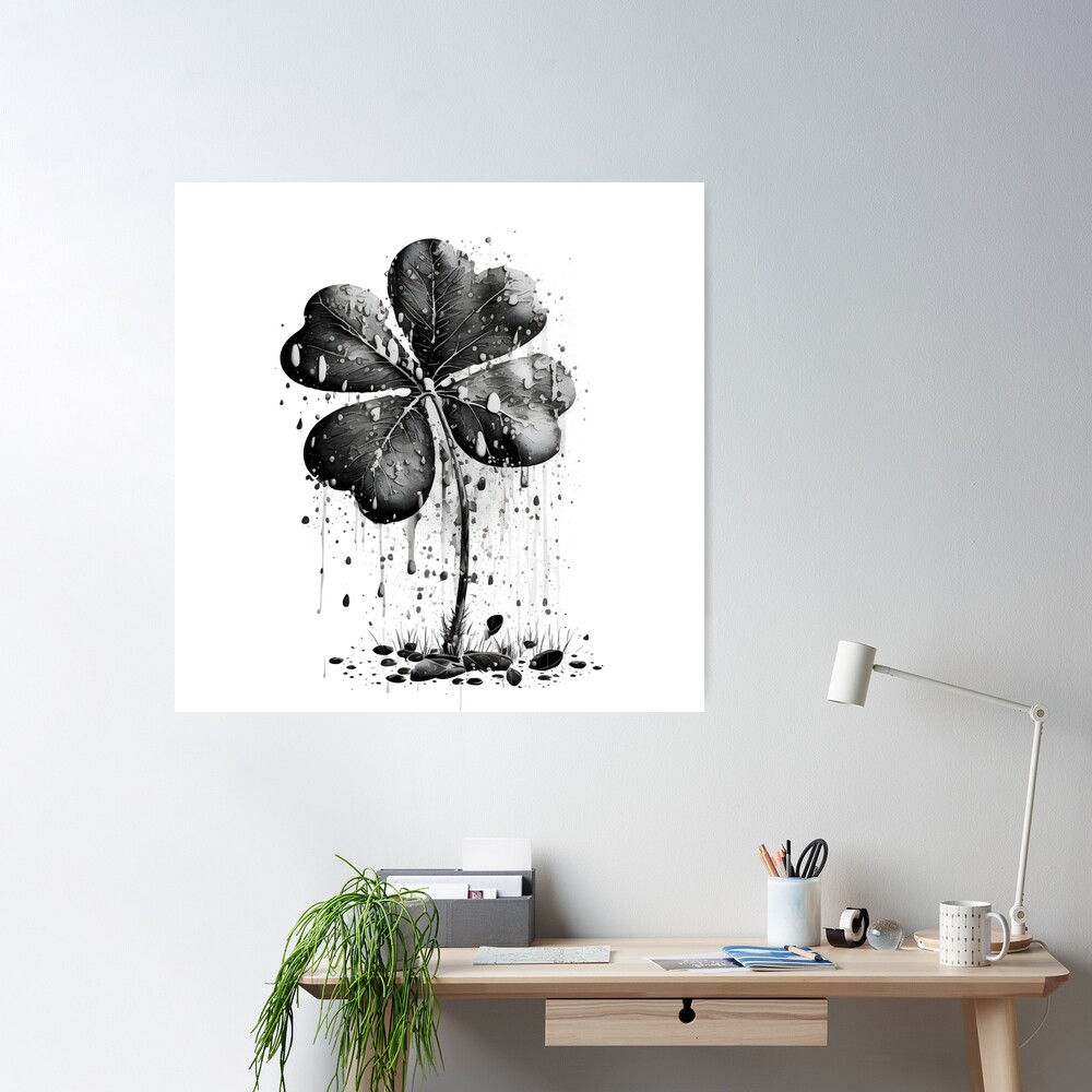 4 Leaf Clover Black and White Sketch Poster for Sale by GR3YWXLF