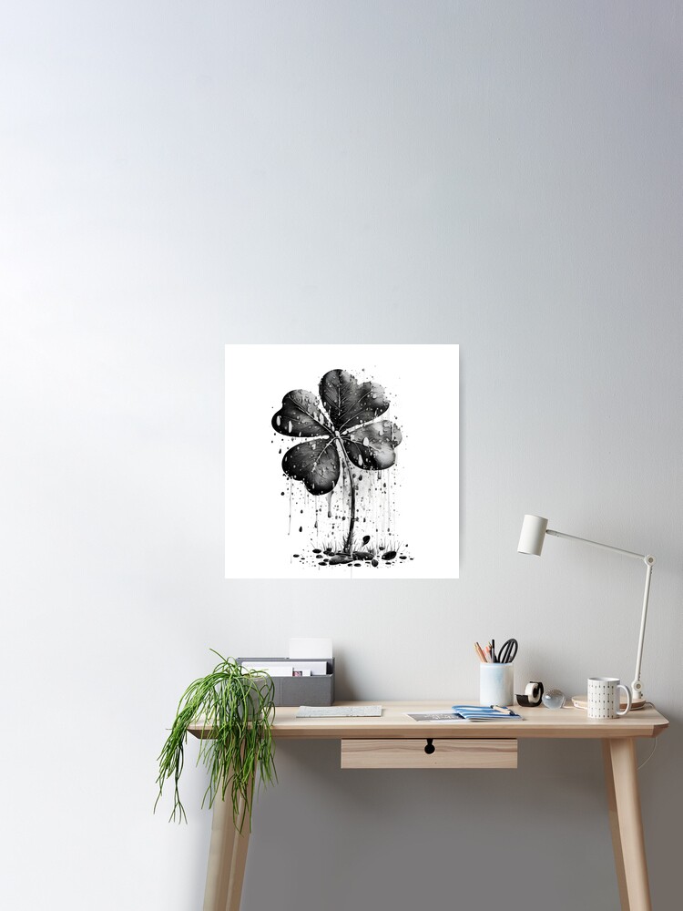 4 Leaf Clover Black and White Sketch Poster for Sale by GR3YWXLF