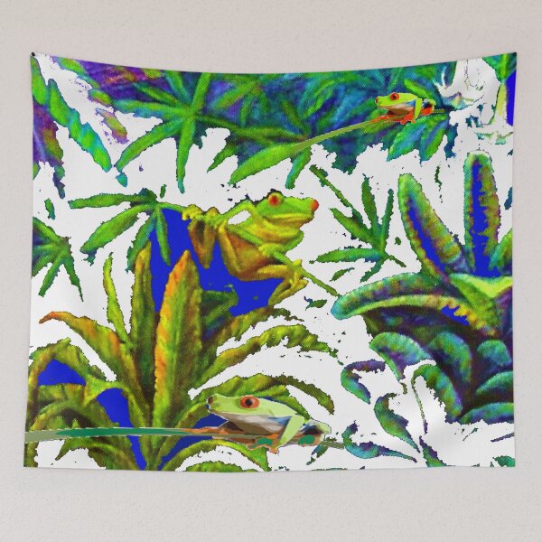 Item preview, ABSTRACTED JUNGLE TREE FROGS  WHITE ART designed and sold by sharlesart.