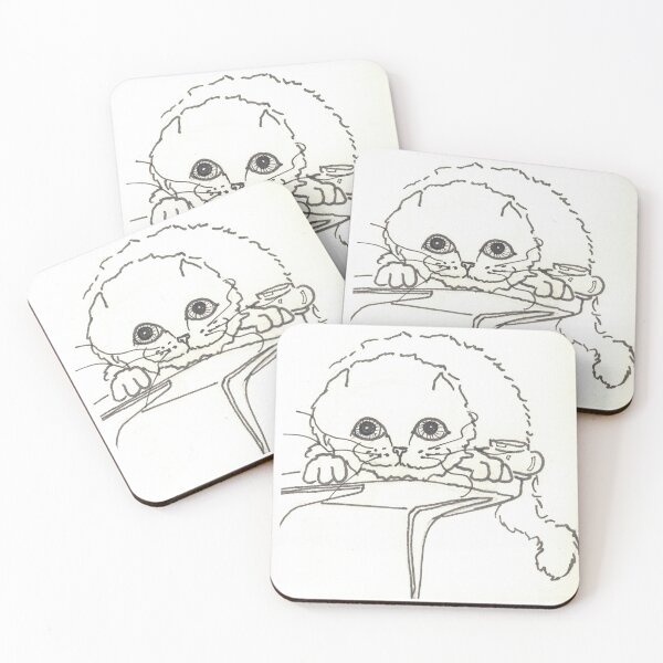 Item preview, Pen and ink drawing of a rowdy kitten about to do decorating designed and sold by CrittersByLola.