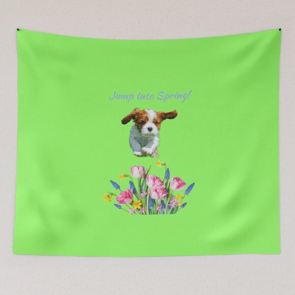 Item preview, HAPPY PUPPY JUMPS INTO SPRING WITH FLOWERS! designed and sold by TechLaughs.