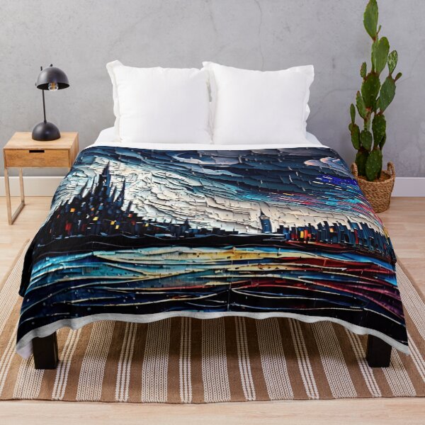 Item preview, Stormy sky and costal cities palette knife painting designed and sold by artyficial-.