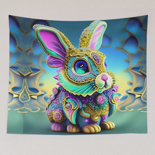 Item preview, Bunny Rabbit Psychedelic Easter Gift AOP Rainbow Neon Trippy Animation Animal Stuffed designed and sold by Anticulture.