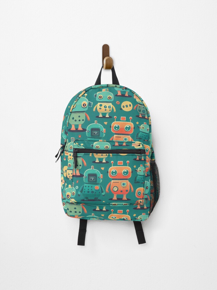 Thumbnail 1 of 3, Backpack, Cute Robots Pattern designed and sold by CutePatternsRB.
