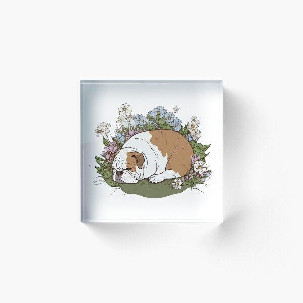 Item preview, Bulldog, Sleeping in flowers designed and sold by CreativArtifice.