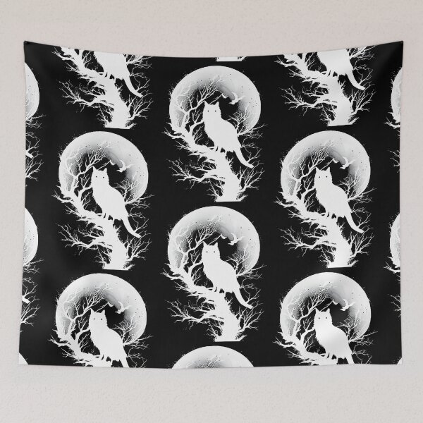 Item preview, Crowcat sitting in tree under a full moon designed and sold by Earth Nature Creations.