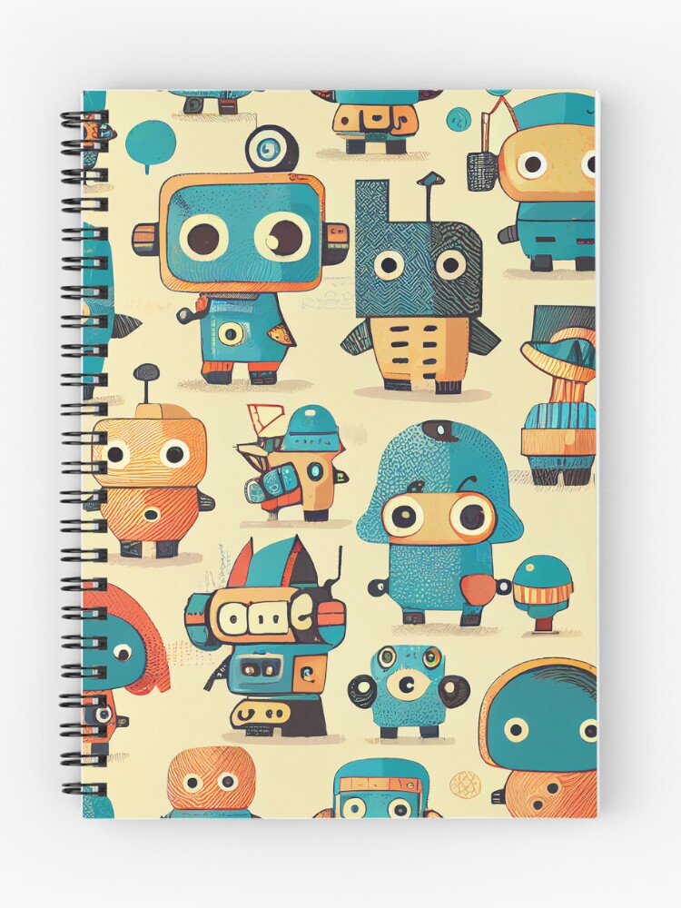 Thumbnail 1 of 3, Journal, Cute Robots Pattern designed and sold by CutePatternsRB.