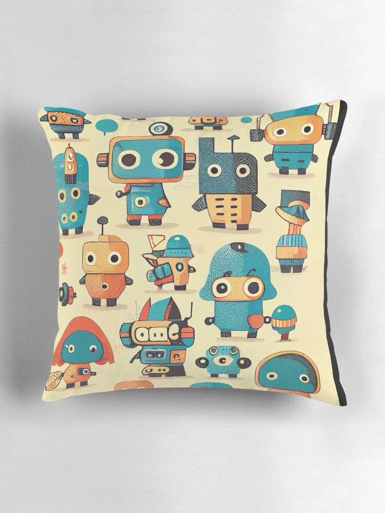 Thumbnail 3 of 4, Pillow, Cute Robots Pattern designed and sold by CutePatternsRB.