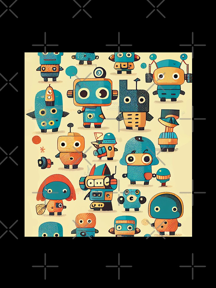 Thumbnail 7 of 7, Oversized T-Shirt, Cute Robots Pattern designed and sold by CutePatternsRB.