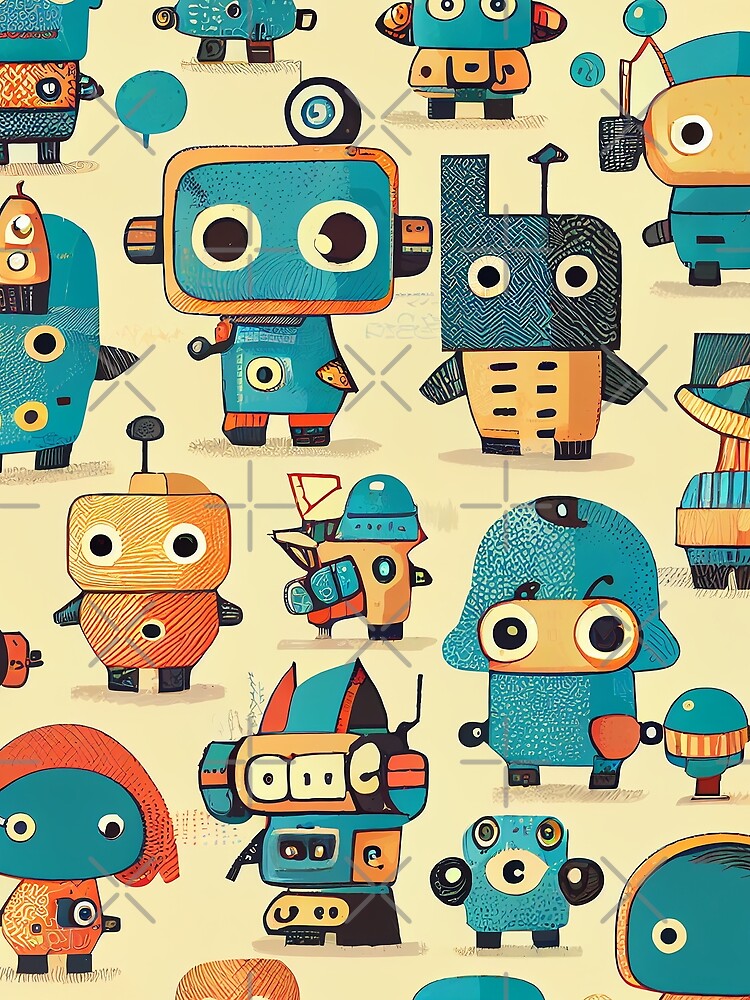 Thumbnail 3 von 3, Tuch, Cute Robots Pattern designt und verkauft von CutePatternsRB.