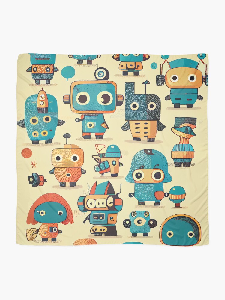 Thumbnail 2 von 3, Tuch, Cute Robots Pattern designt und verkauft von CutePatternsRB.