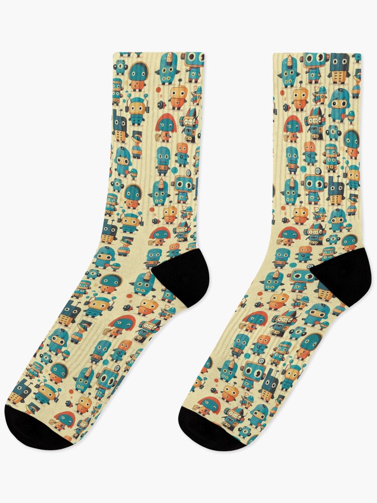 Thumbnail 1 of 5, Socks,  Cute Robots Pattern designed and sold by CutePatternsRB.