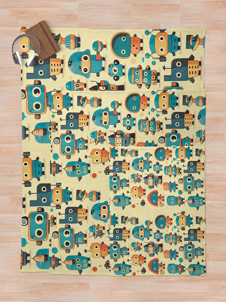 Imagen 5 de 6, Manta con la obra Cute Robots Pattern, diseñada y vendida por CutePatternsRB.