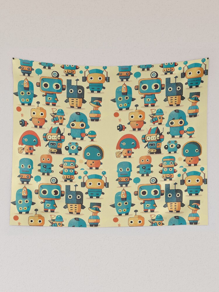 Thumbnail 2 of 3, Tapestry, Cute Robots Pattern designed and sold by CutePatternsRB.