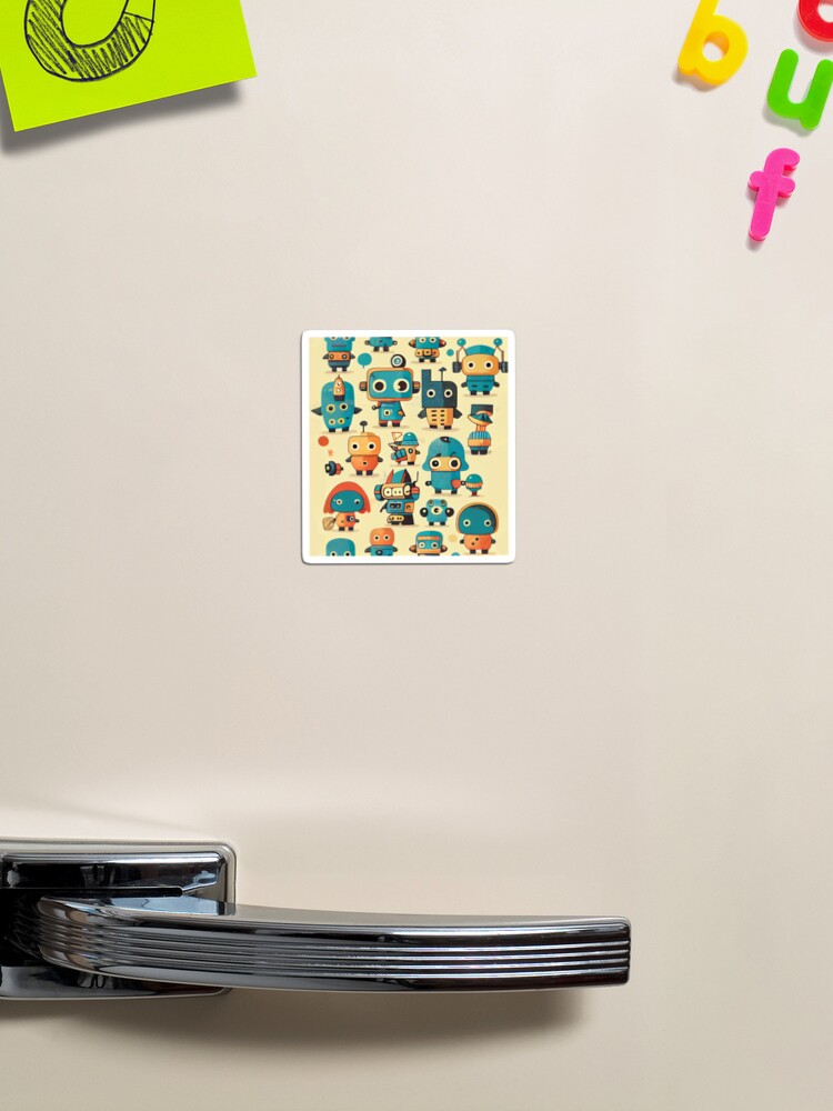 Aperçu 1 sur 3. Magnet avec l'œuvre Cute Robots Pattern créée et vendue par CutePatternsRB.