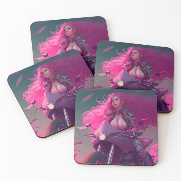Item preview, Riding in Style: A Pink-Haired Beauty on Her Motorcycle designed and sold by oanaunciuleanu.