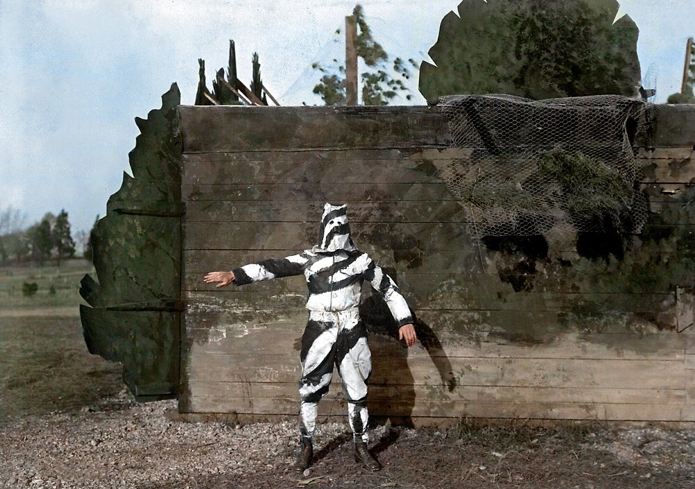 "U.S. soldier in 'Zebra' camouflage, 1917" by Cassowary Colorizations