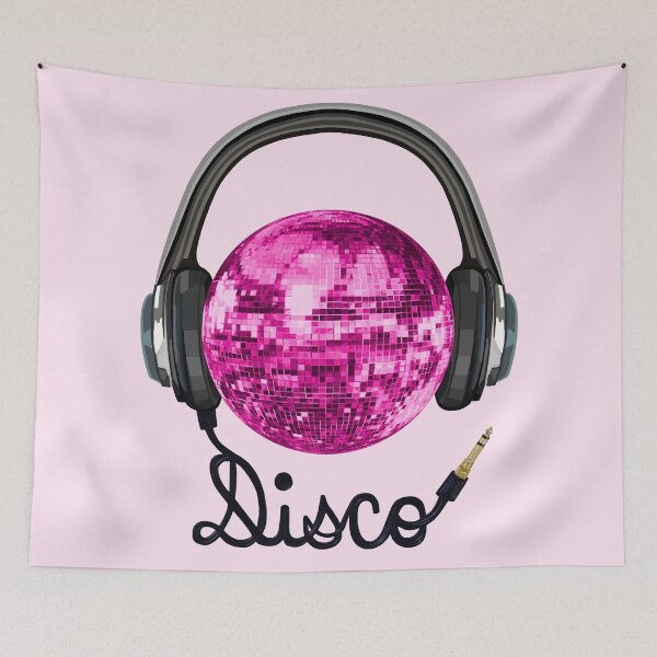 Aperçu de l'œuvre Écouteurs de musique boule disco rose créée et vendue par Deborah Camp.