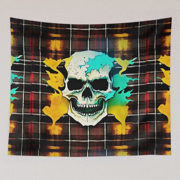 Item preview, Skull Flames Plaid Grunge Bleach Acid Wash Graphic Skate Punk Biker designed and sold by Anticulture.