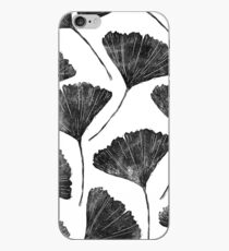 Ginkgo biloba, Lino cut nature inspired leaf pattern iPhone Case