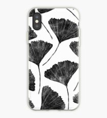 Ginkgo biloba, Lino cut nature inspired leaf pattern iPhone Case