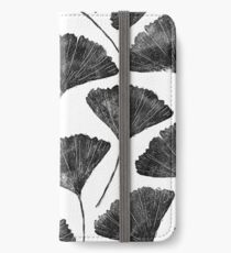Ginkgo biloba, Lino cut nature inspired leaf pattern iPhone Wallet/Case/Skin