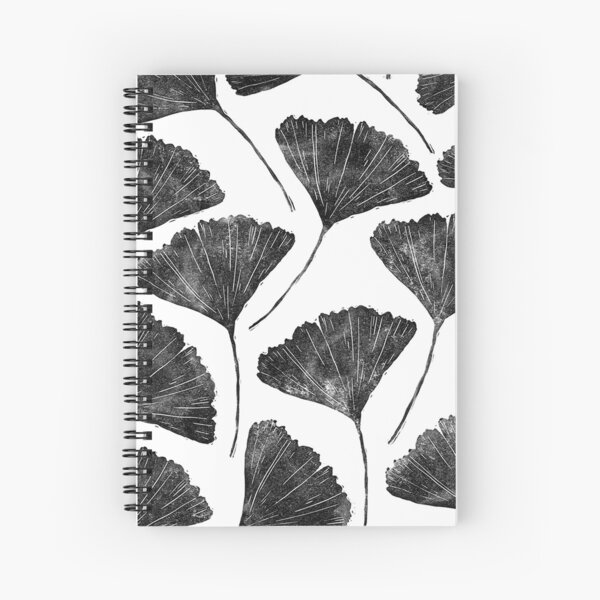 Ginkgo biloba, Lino cut nature inspired leaf pattern Spiral Notebook