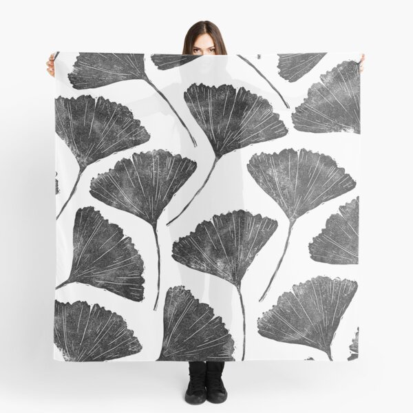 Ginkgo biloba, Lino cut nature inspired leaf pattern Scarf