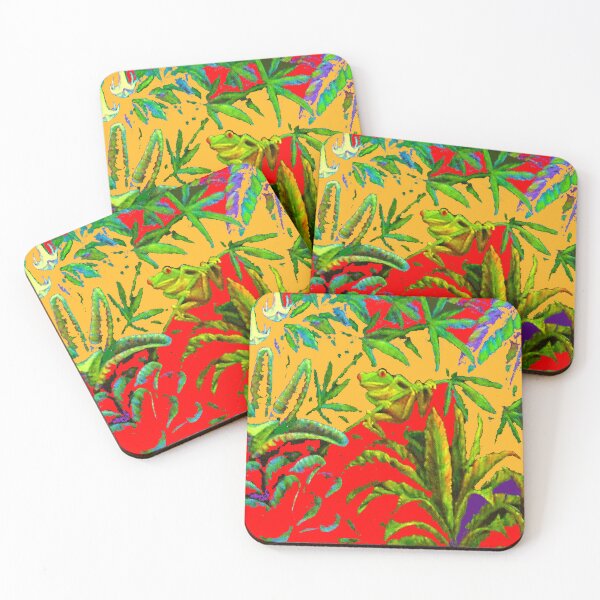 Item preview, ABSTRACTED JUNGLE TREE FROG  RED-GOLDEN ART, designed and sold by sharlesart.