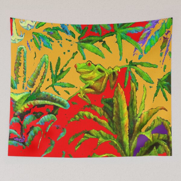 Item preview, ABSTRACTED JUNGLE TREE FROG  RED-GOLDEN ART, designed and sold by sharlesart.