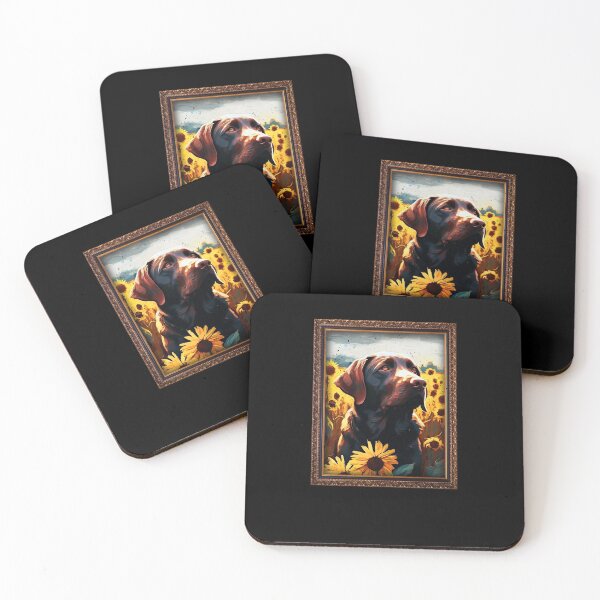 Item preview, Chocolate Labrador Sunflower Painting Adorable Dog designed and sold by rafaeltto.