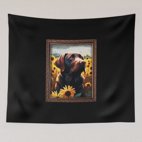 Item preview, Chocolate Labrador Sunflower Painting Adorable Dog designed and sold by rafaeltto.