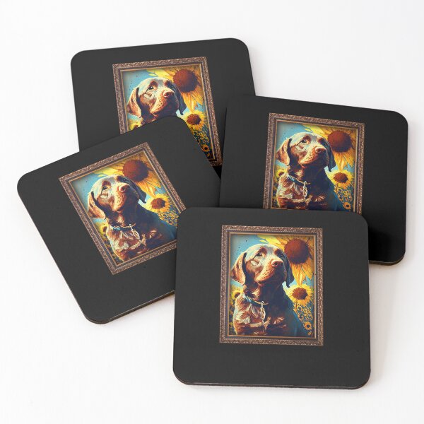 Item preview, Chocolate Labrador Sunflower Painting Adorable Dog designed and sold by rafaeltto.